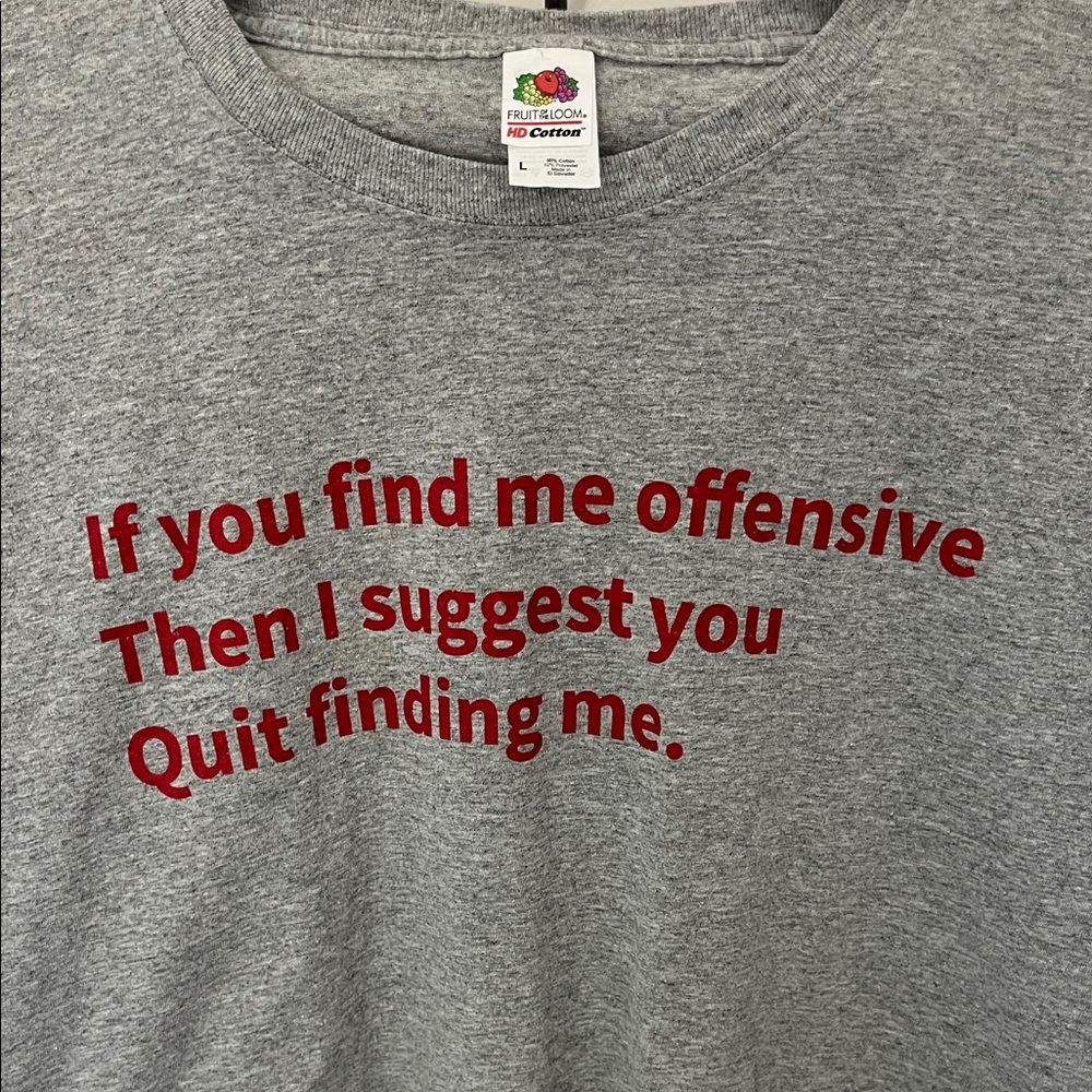 Funny Fruit of the Loom Gray Tee with Red Text Funny
